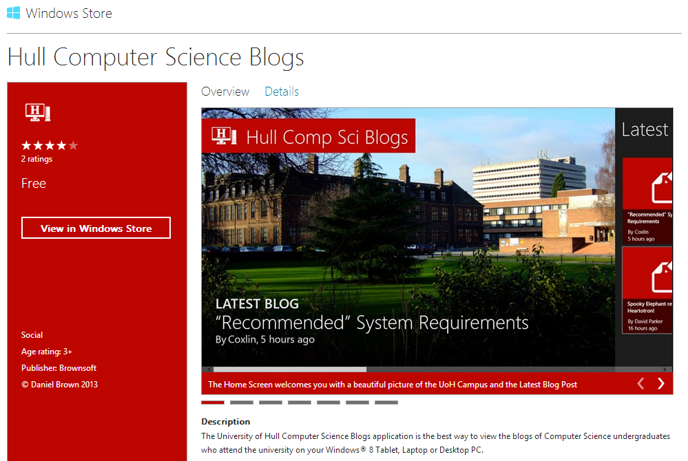 Hull Computer Science Blogs Version 2.1 in the Windows Store