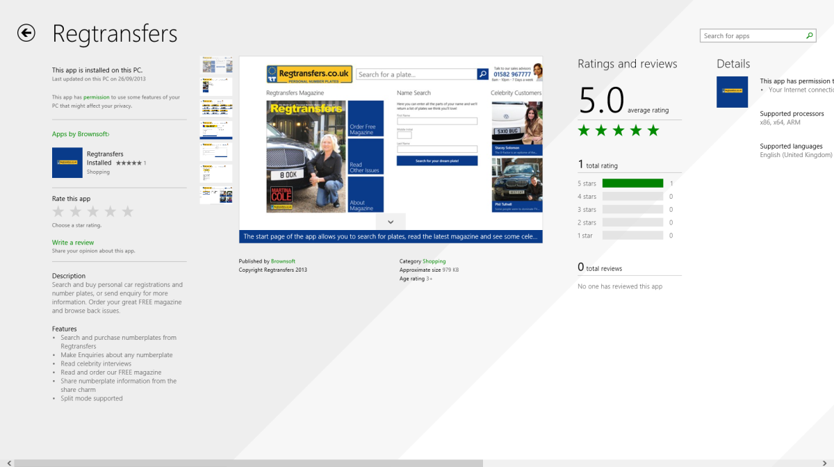 Regtransfers for Windows 8 in the Store